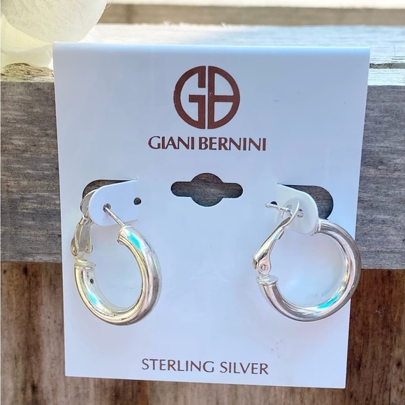NWT GIANI BERNINI STERLING SILVER TUBE HOOP EARRINGS - Picture 3 of 7